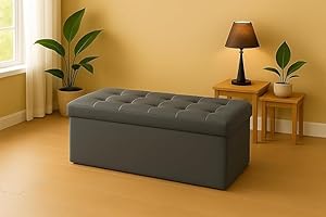 GX GARGIX Puff Pouf Contenitore Rettangolare velluto Panca Baule 76X38cm Trapuntato (DLEVV-GRIGIO SCURO)