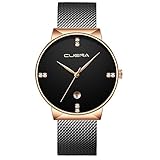 ❀LuccyOne❀Herren Casual Edelstahl GehäUse Lederband Quarz Analog Datum Armbanduhr Watch,Klassisch Analog Quarz DüNn Armbanduhr Gents,Luxus Elegant Schwarz Uhr Mit Schwarz Zifferblat