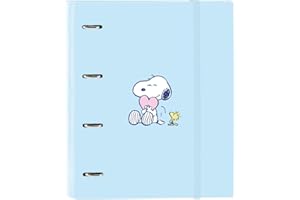 SAFTA SNOOPY LOVE - Carpeta 4 Anillas de 35 cm con 100 Hojas A4, Ideal para Niños de Diferentes Edades, Cómoda y Versátil, Calidad y Resistencia, 27x3.5x32 cm
