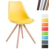 CLP Chaise De Salle A Manger Toulouse en Similicuir I Style Scandinave Dossier Ergonomique I Chaise De Visiteur avec Pieds en Bois Ronds Jaune, Couleur de piètement Nature, Forme Ronde