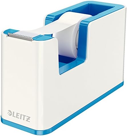 LeitzTape Dispenser, Heavy Base with Tape, Wow Range, White/Metallic Blue