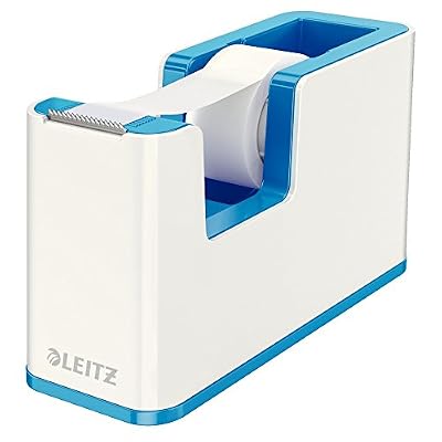 Leitz Dévidoir de Ruban Adhésif, Base lourde, Ruban inclus, Blanc/Bleu métallisé, WOW, 53641036