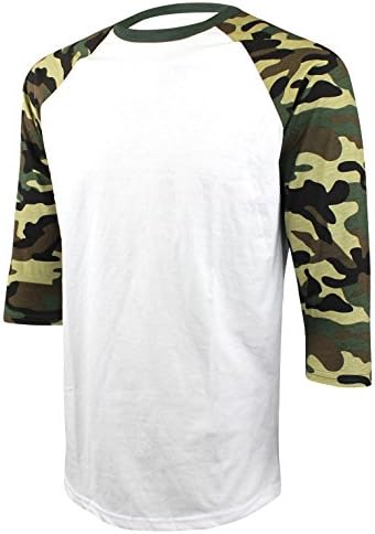 Men's Baseball Jersey 3/4 Sleeve Raglan Sport Shirt White Camo XX-Large