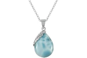 Kiara Jewellery Srebro wysokiej próby 925 elegancki naszyjnik z wisiorkiem w kształcie perły, inkrustowany naturalnym larimarem na srebrze wysokiej próby 45 cm. Rodowany.