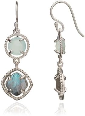 Azuni Delphi Twin Stone Earrings in Aqua Chalcedony and Labrodite with Silver plated finish