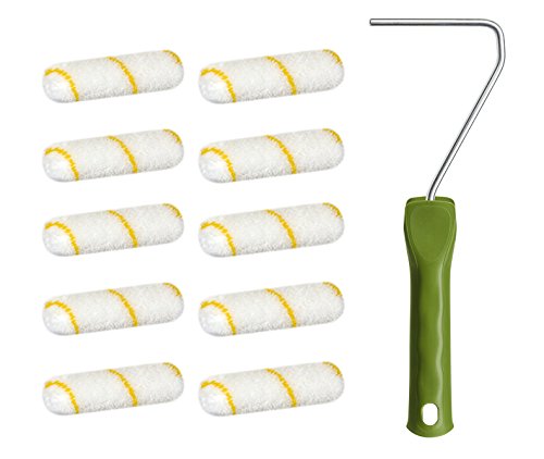10 x Farbwalze Gelbfaden 10cm 12mm Flor + 1 Farbroller Bügel 39cm Farbrolle Farbroller Set