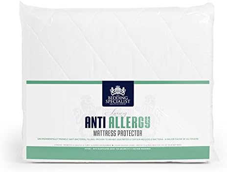 The Bedding Specialist 150 x 200 cm King Size Poly Cotton Cover with Hollow Fibre Filling Anti-Allergy/Anti-Bacterial Mattress Protector Bed, White
