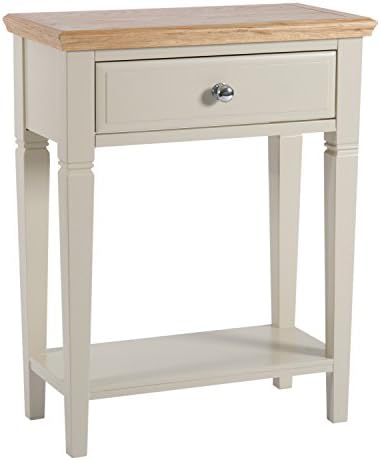 Donington White Painted 1 Drawer Small Console Table with Shelf including Light Oak Top | Wooden Telephone Stand
