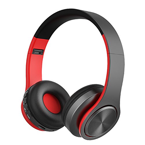 Cascos Bluetooth Inal  mbrico Est  reo de Alta Fidelidad Auriculares de Diadema Cerrados con Micr  fono  Manos Libres y Cable de Audio Orejeras Suaves para iPad  iPhone  M  viles Android  Ordenador  Tablet PC  Rojonegro 