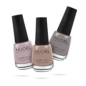 NUGEL Non UV Gel NAIL POLISH, 13ml, BASIC Lacquer Combo : 3 NAIL POLISH - Nude Lilac - 04, Irish Cream - 69, Poised Taupe - 76 for Nail Art - N09