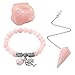 Produktbild CrystalTears Rosenquarz Edelstein Heilung Kristalle Set Perlenarmband mit Lebensbaum Anhänger+Pendel Esoterik+Rohstein Feng Shui Reiki Dekoration