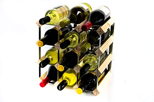 Cranville Wine Racks Madera de pino 12 botella Clásico y galvanizado del vino del metal estante auto assembley