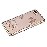 FESELE Crystal Hart Schutzhülle für [iPhone 7 Plus] Überzug Gold Luxus Bling Kristall Strass Diamant Glänzend Glitzer Schmetterling Durchsichtig Hülle Transparent Plating Case Kunststoff Hart PC Clear Handyhülle für iPhone 7 Plus + Blau Eingabestift Stylus Touch Pen-Überzug Gold,Schmetterling - 3