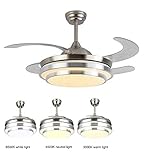 Wlnnes 36W Fan LED Chandelier for Salon Chambre Chambre des Enfants avec Télécommande Dimmable Ultra-Silencieux en Aluminium Ventilateur Plafond Ventilateur De Plafond avec Lampe 3000K4000K6500K