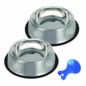 Stainless Steel Cat Bowl, 2 Pack Metal Dog Bowls for Food and Water, Non-Slip Pet Feeding Dish Bowl with Rubber Base for Indoor Cats Small Dogs