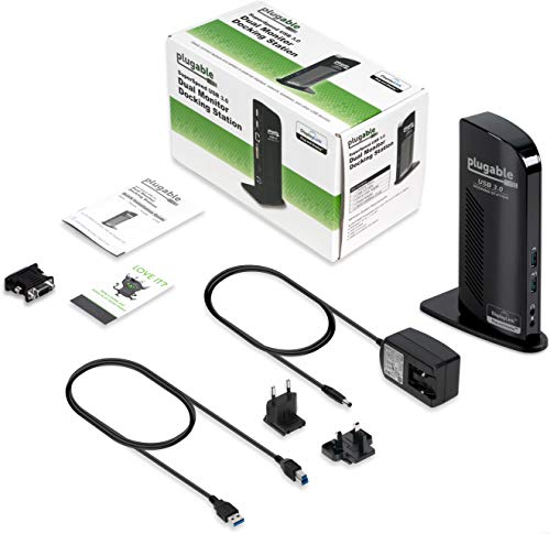 Ganga Estación de acoplamiento universal Plugable con salidas de vídeo
duales para Windows 10, 8.1, 8, 7, XP (HDMI/DVI/VGA), Ethernet gigabit,
audio, 2 puertos USB 3.0, 4 puertos USB 2.0 Especial