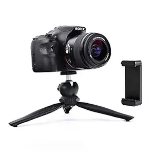 JMARY MT-20 - Table Top Mini Portable Fold-able Tripod Stand for Mobile Phones and DSLR & Digital Cameras - Coming with Universal Mobile Phone Holder (Black)
