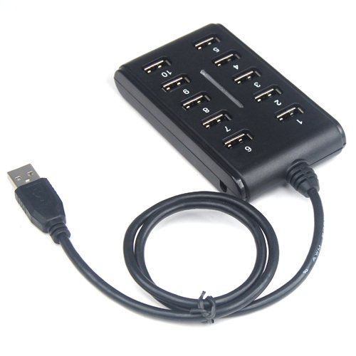 Accessotech 10 Anschlüsse Hochleistung Verlängerungskabel USB 2.0 Nabe Plug & Play Blau LED - 4