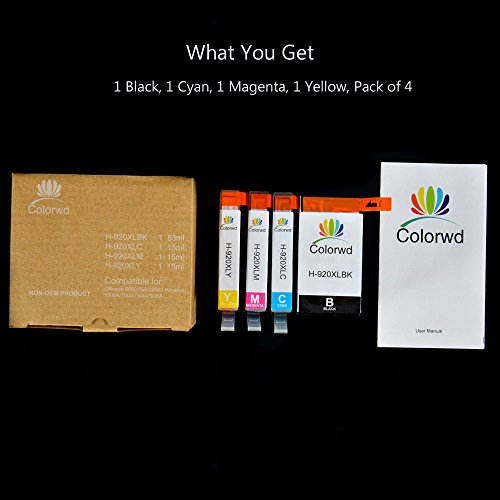 Colorwd Ersatz HP 920XL Hohe Ergiebigkeit Druckerpatronen kompatible HP Officejet 6000 6500 6500A 7000 7500A Drucker (Schwarz/Cyan/Magenta/Gelb) - 7