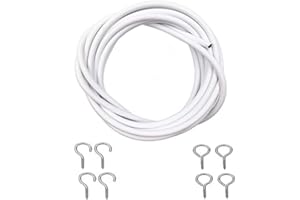iPEAK Curtain Wire Net Curtain Wire Cord Cable with Hooks and Eyes, White (3 Meter)