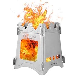 Lixada Réchaud de Camping Pliant Portable, Poêle à Bois Léger Titane pour la Survie en Plein air Cuisson Pique-Nique Chasse (Type2)