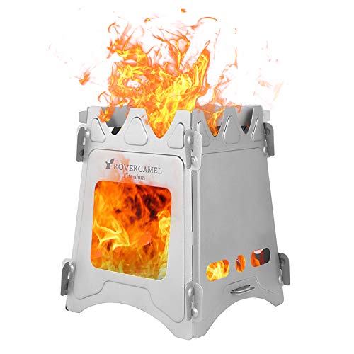 Lixada Réchaud de Camping Pliant Portable, Poêle à Bois Léger Titane pour la Survie en Plein air Cuisson Pique-Nique Chasse (Type2)