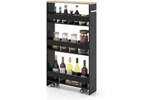 RELAX4LIFE Carrello di Stoccaggio Sottile a 4 Livelli con Maniglia e Ruote Girevoli a 360°, Unita Mobile di Ripiani Scorrevoli per Cucina, Bagno, Lavanderia, Spazi Stretti (NERO, 48x20x81 cm)