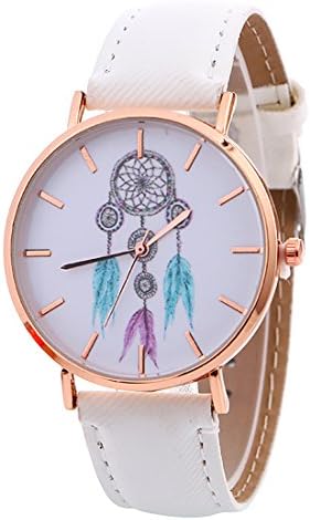 Girls Bracelets Wrist Watch Analogue Quartz Alloy Watches Colorful Band Fashion Dream Catcher Design Wristwatch (White)