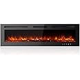 M.C.Haus Ultra-Thin Electric Fireplace Low Noise, 12 Variable & Breath Colors Flame, Recessed Wall Mounted Free Standing, Touch Screen & Remote Control, Crystal & Log Set(153cm/60inch)