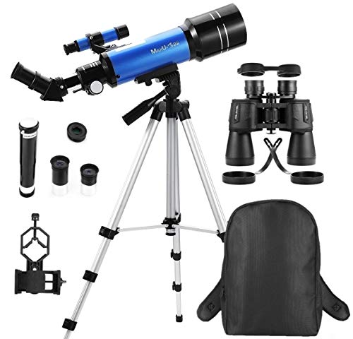 MaxUSee Travel Telescope with Backpack - 70mm Refractor Telescope & 10X50 HD Binoculars Bak4 Prism FMC Lens for Moon Viewing Bird Watching Sightseeing