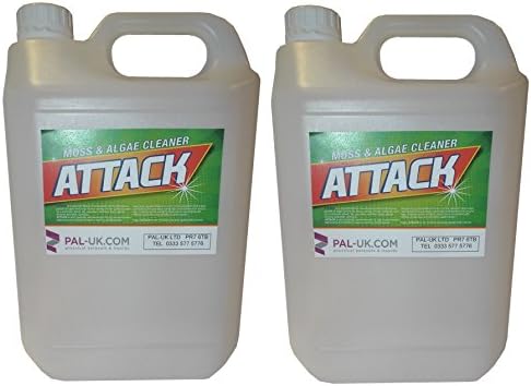 Attack - 2 x 5L Moss, Mould and Algae Remover Cleaner - Kitchens, Bathrooms, Windowsills, Taps, Showers, Baths, Sinks, Floors, Pipe Connections - Removes Unsightly Black Stains Elimitating Any Health Hazard - Pressure Washer Safe