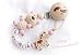 Girl's Unique Dummy Chain Happy Teddy - Baby Shower Gift - (natural, rose)