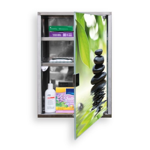 Medizinschrank groß Edelstahl abschließbar 30x45x12cm Arzneischrank Medikamentenschrank Hausapotheke Erste Hilfe Schrank Motiv Steine&Relax - 3
