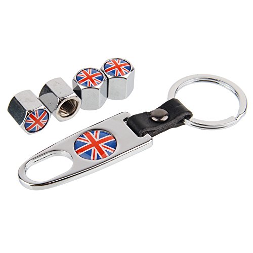 Valve Caps Set UK Chrome with Keyring