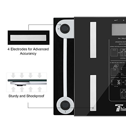 Thinp Waage Personenwaage Fettwaage LED Digital für Badezimmer -Maßnahmen Körperfett , Wasser, Muskeln, Knochen, Kalorien- & BMI (Kg/St/Lb) - 4