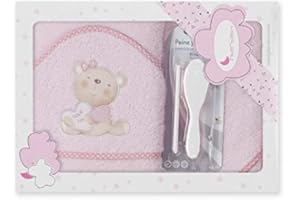 Interbaby P1177-02, Asciugamano con cappuccio per neonato LOVE YOU in rosa con Set de Spazzola e Pettine - 900 g