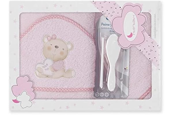 Interbaby Cape du Bain 400 GSM Coton Terry + Brosse/Peigne Modèle Love You Rose 100 x 100 cm