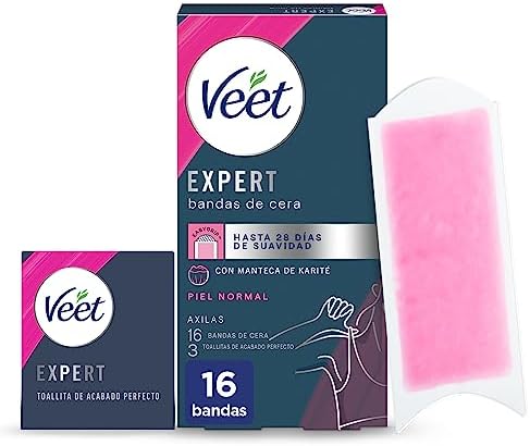 Veet Expert Bande di cera fredda per depilazione ascellare, con burro di karite, 16 strisce