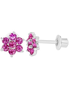 In Season Jewelry Baby Mädchen - Schraubverschluss Ohrringe Blume Rhodiniert Heiß Rosa Kristall