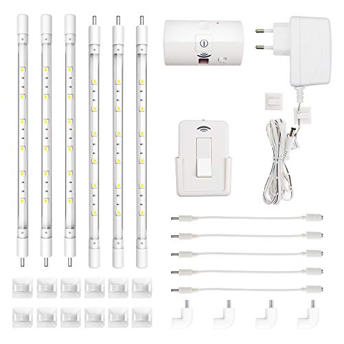 Preisvergleich Produktbild HONWELL LED Lichtleiste Dimmbar Schrankbeleuchtung LED Unter Küchenschrank Licht mit Fernbedienung 360°Kontrolle und Montage Zubehör 12 Zoll LED Licht für Küche schrank kabinett(6-Bars Set 6000K)