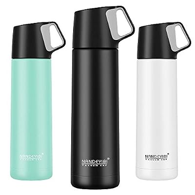 NANDEYIBI Flacon En Acier Inoxydable 304 Thermos 500ml Avec Tasse, Tasse De Voyage Sous Vide NANDEYIBI, Bouteille De Café,Tasse De Voyage Isotherme,Bouteille Thermos Thé(Style1-vert)