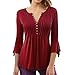 Produktbild ESAILQ Damen Herbst Flare 3/4 Ärmel Schlank V-Ausschnitt Tasten Bluse Tops Shirt Tee