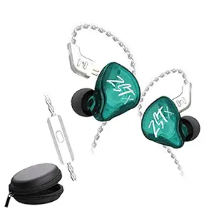 KZ ZST X Hybrid Balance Armature with Dynamic in-Ear Earphone 1BA+1DD HiFi Headset, HiFi Stereo IEM Wired Earbuds/Headphones with Detachable Cable for Musician Audiophile With leatherette Case (ZSTX with Mic, Cyan)