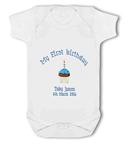 My First Birthday Personalised Name and Date for boy cute - Baby Vest - 12-18 Months
