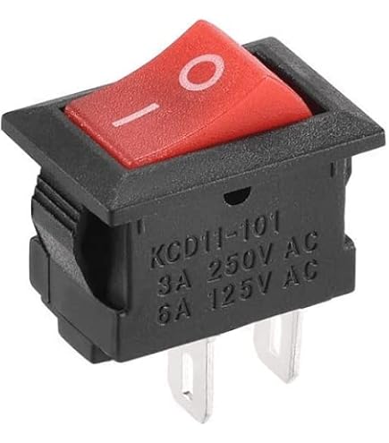 Interruttore A Bilanciere ON-OFF Bipolare DPST Con Tasto Luminoso Rosso, 16A 250V, Per Pannello, Foro 29x22mm, Contatti 6,35mm, Autobloccante