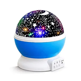 Yata Star and Moon Projector Rotating LED Night Lamp Romantic Light for Bedroom Kids Child Room Decor Bedside, Baby Birthday Gift, Ceiling Master Decoration, Blue, Pack of 1