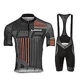  d.Stil Herren Radtrikot Set Kurzarm mit Sitzpolster für MTB Rennrad Fahrrad Jersey + Bib Shorts Radsportanzug M - 4XL (XXXL, Grau-Orange)
