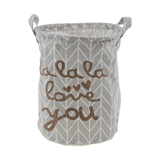 MagiDeal Wasserdicht Faltbar Wäschekorb Aufbewahrungskorb Spielzeug Kleidung Socke Eimer Hamper Make-up-Box mit Griff , aus Baumwoll Leinen - Grau, Rund