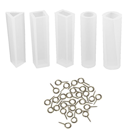 Gazechimp 5stk Quadrat Silikon Transparent Werkzeug Gießform Anhänger Pendant Modell + 100pcs Augen Schraubösen Schraubhaken