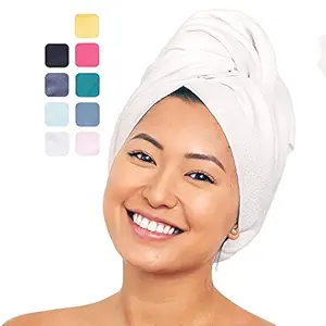 Aquis Microfiber Hair Towel, Lisse Crepe, White (19 x 39-Inches)